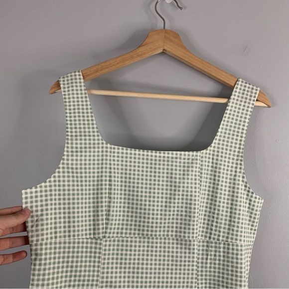 Lulus Happy Chance Green Gingham Square Neck Mini Dress Tank NWT New Large L - Picture 5 of 12